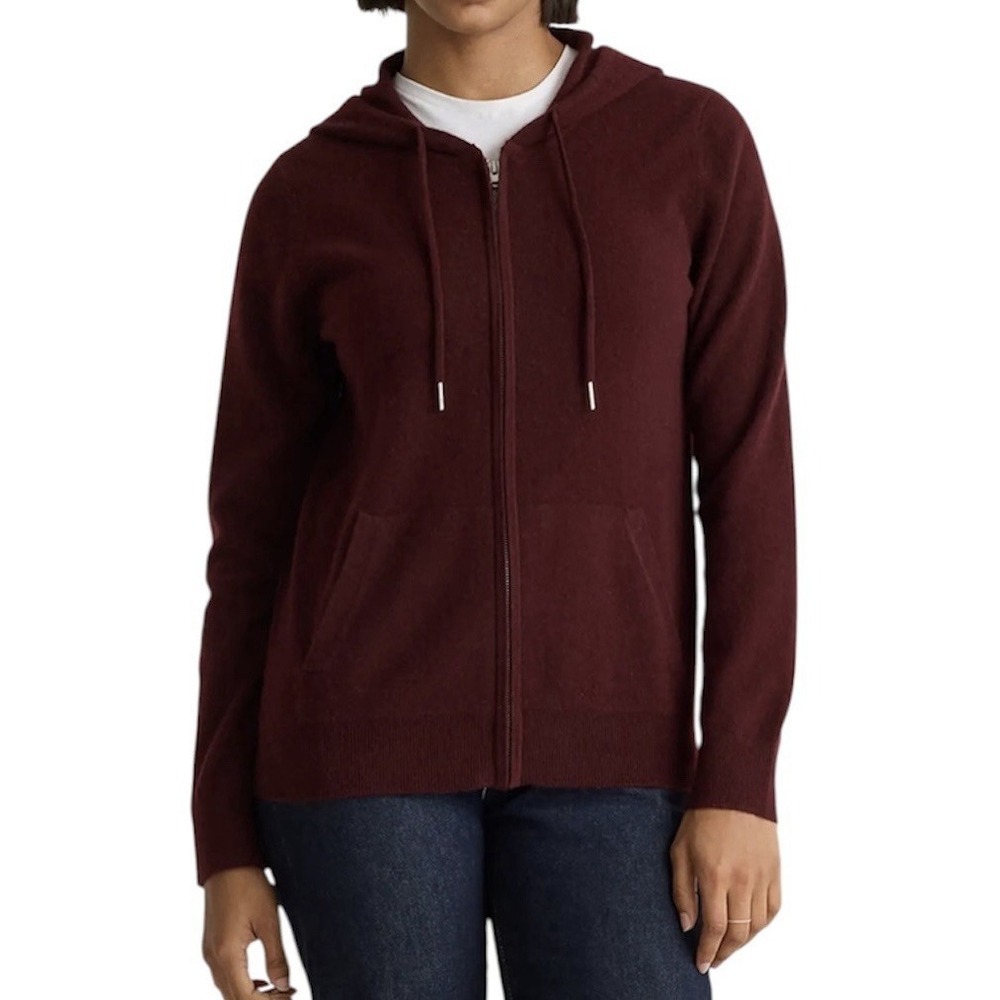 Quince Mongolian Cashmere Full-Zip Hoodie Sweater Rich Burgundy Women's Sz Small
